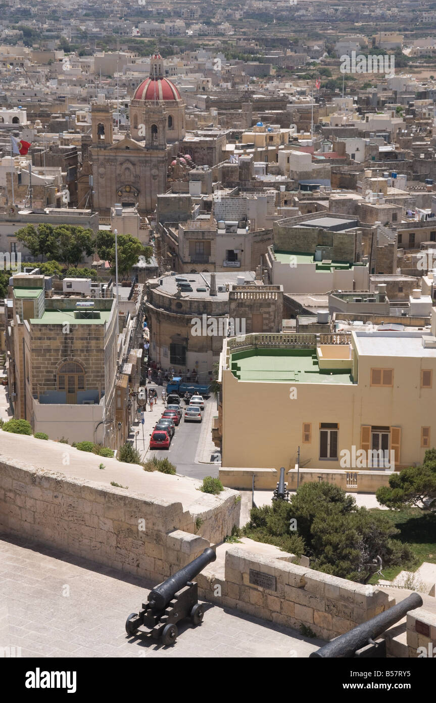 St. George's Basilica from the ramparts of the Citadel, Victoria (Rabat), Gozo, Malta, Europe Stock Photo