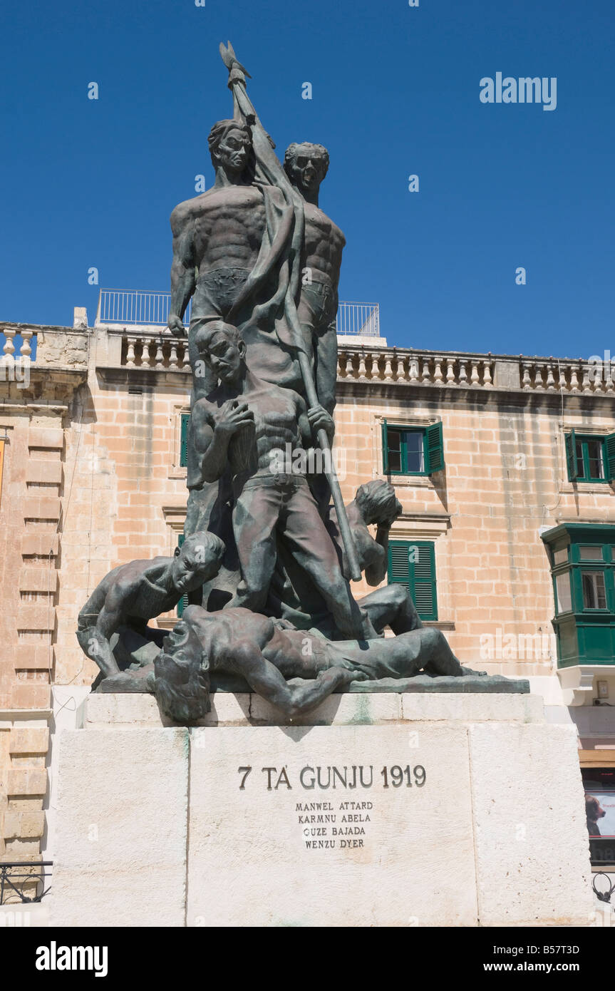Statue depicting the Sette Giugno riots of 1919, Valletta, Malta, Europe Stock Photo
