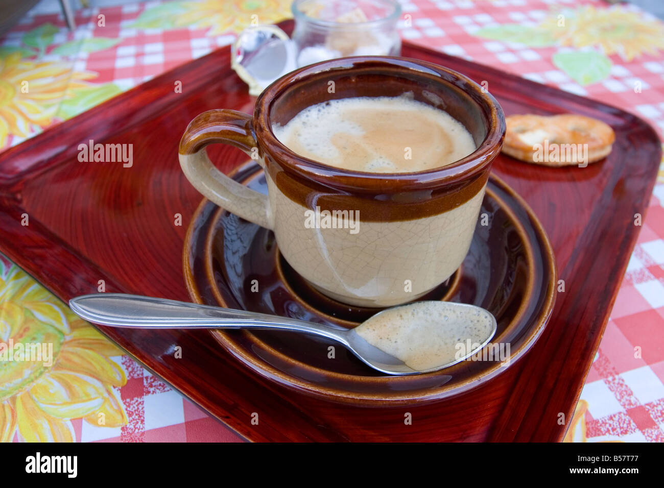Belgian coffee enjoyed in Watou, near Poperinge, West Flanders, Belgium, Europe Stock Photo