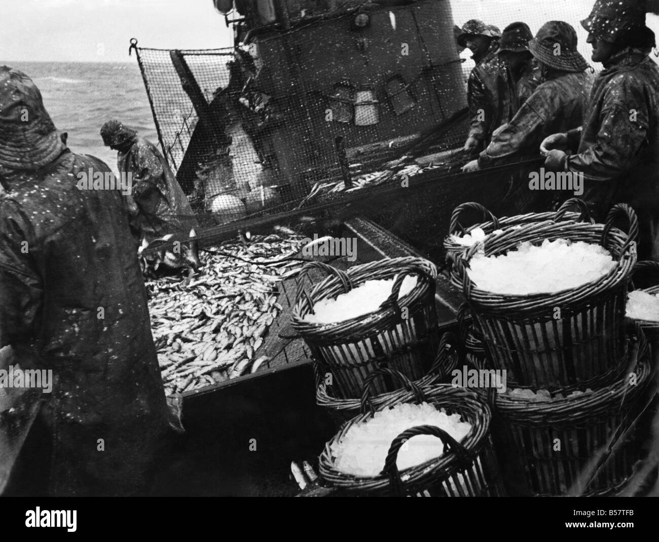 The men on the herring drifter Kindred Star out in the North Sea from