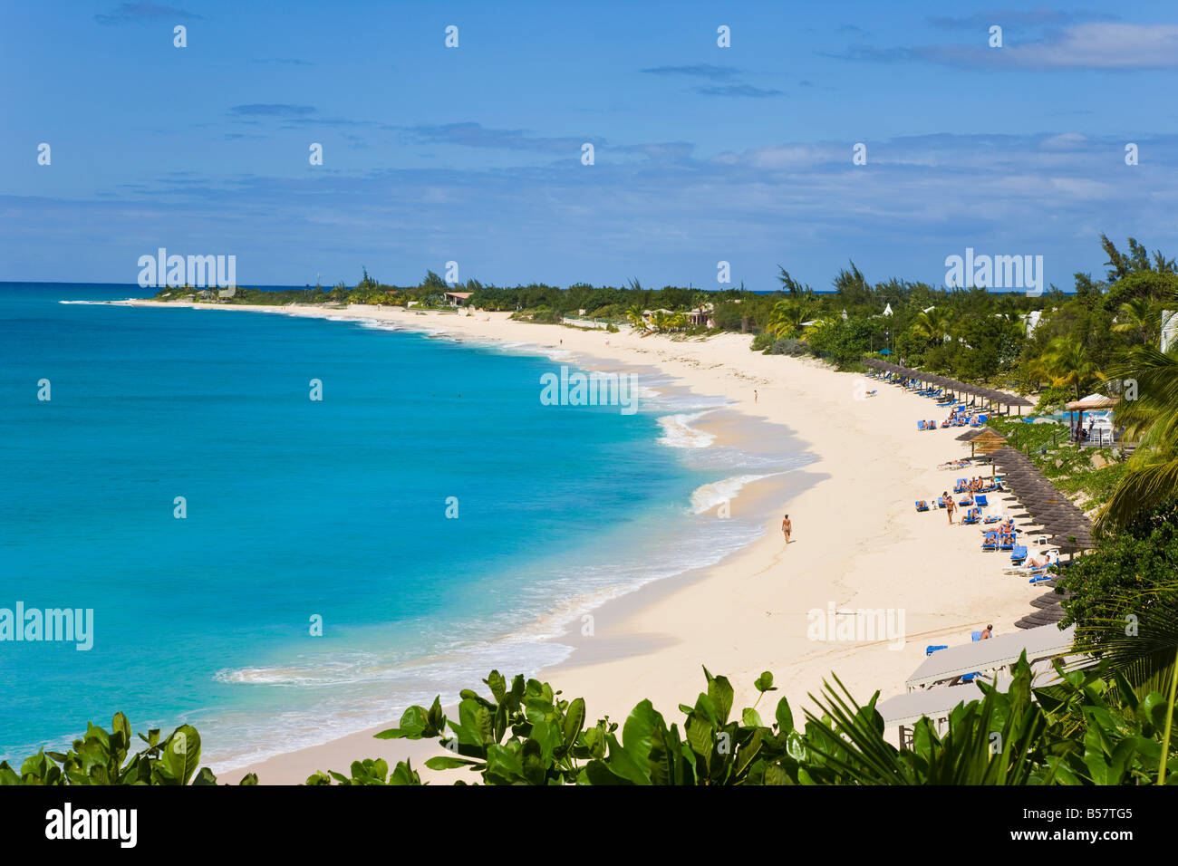 Elevated view of Baie Longue (Long Bay) beach, St. Martin (St. Maarten), Leeward Islands, West Indies, Caribbean Stock Photo