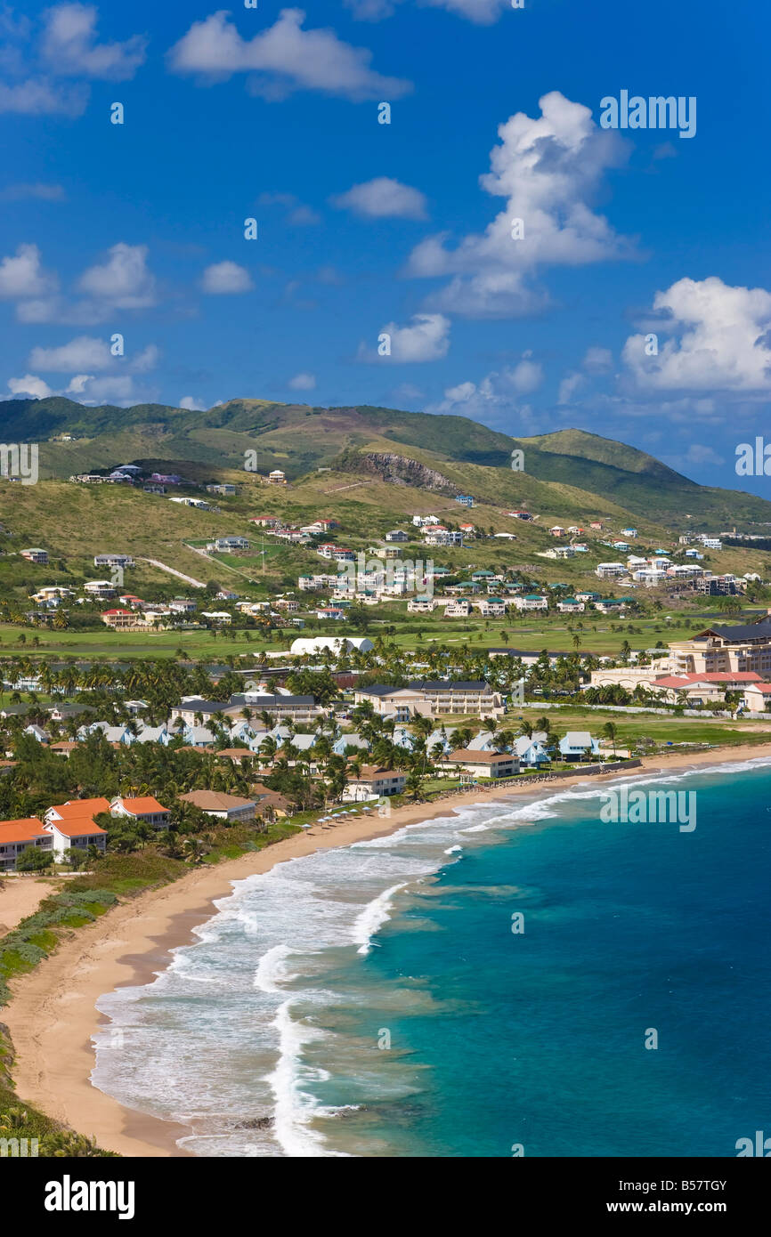 Elevated view over Frigate Bay and Frigate Beach North, St. Kitts, Leeward Islands, West Indies, Caribbean, Central America Stock Photo