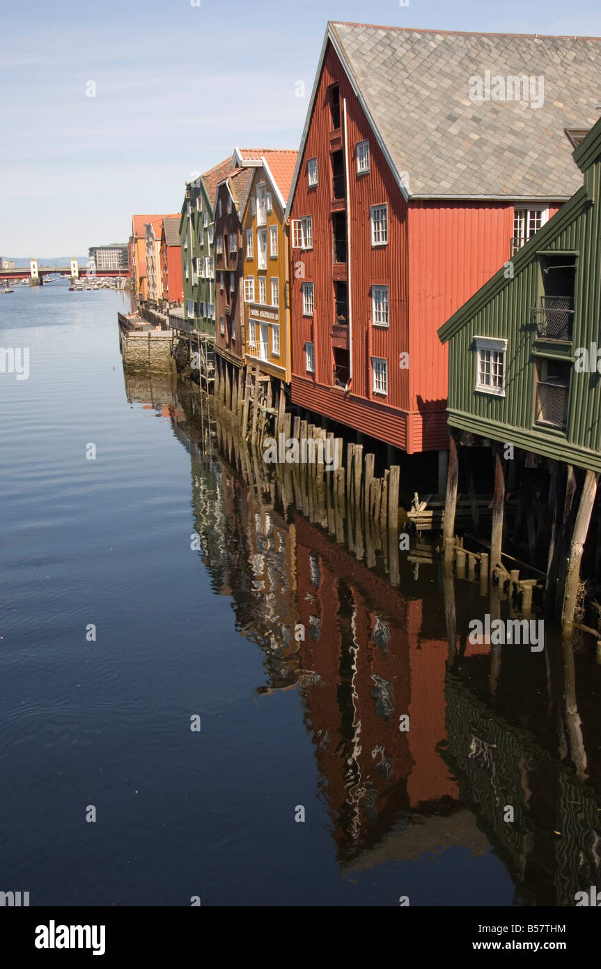 Merchants warehouses along the Nidelva, Trondheim, Norway, Scandinavia, Europe Stock Photo