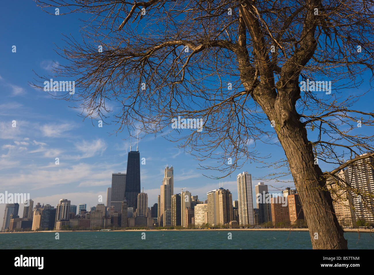 Near North city skyline and Hancock Tower, early morning, Chicago, Illinois, United States of America, North America Stock Photo
