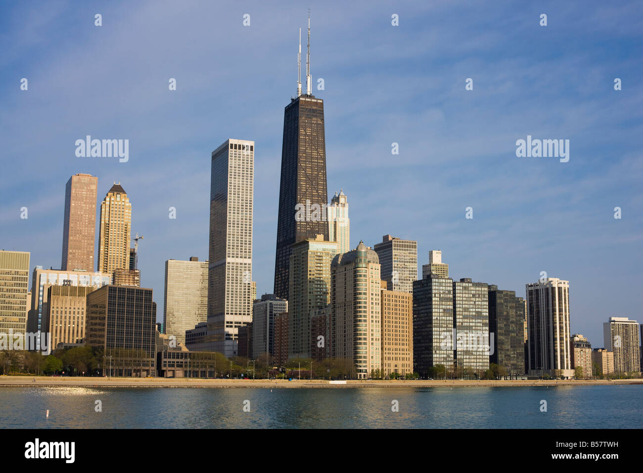 John Hancock Center and Near North Chicago skyline from Lake Michigan, Chicago, Illinois, United States of America Stock Photo