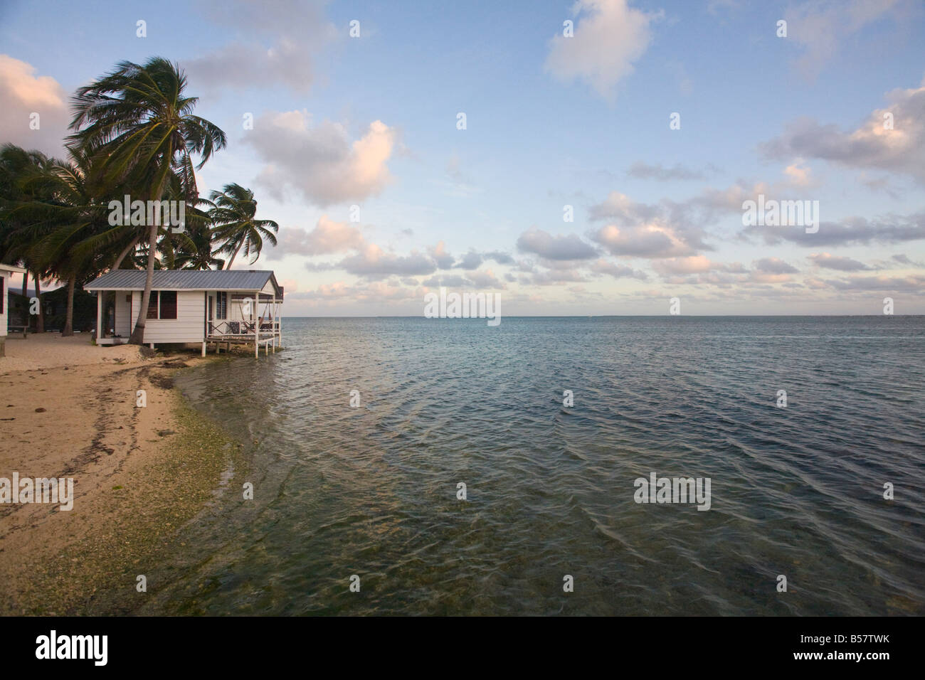 Beach cabana, Tobaco Caye, Belize, Central America Stock Photo