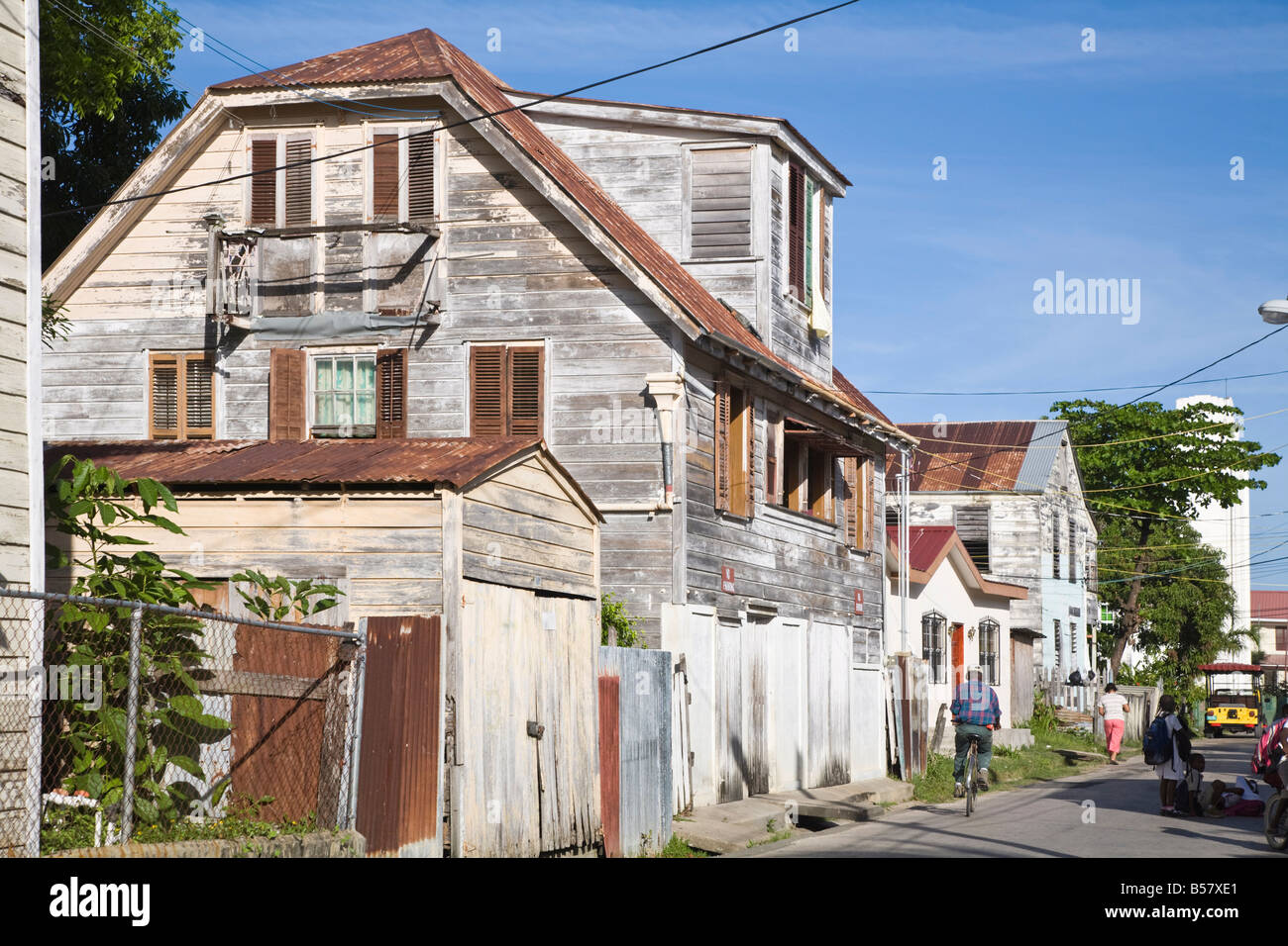 Street with wooden colonial buildings Fort George District Belize City Belize Central America Stock Photo