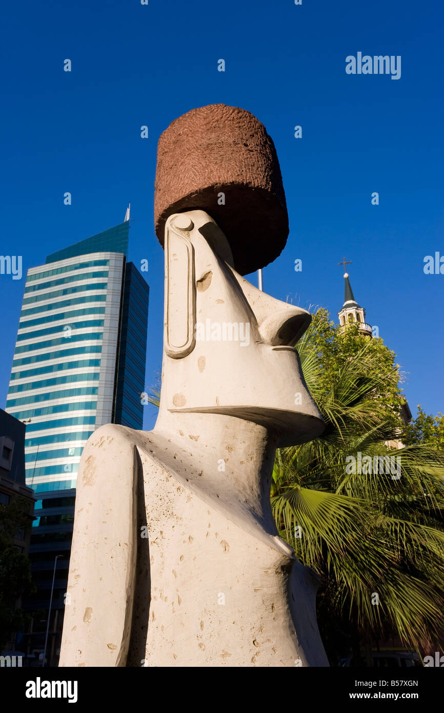 Moai Statue on Santiago's main street Avenue O'Higgins, Santiago, Chile, South America Stock Photo