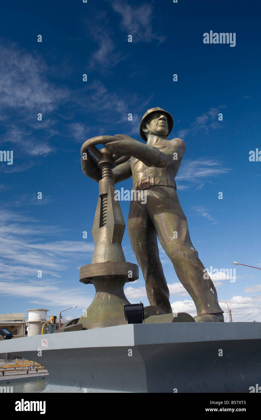 Statue honoring the oil industry and workers of Argentina, Caleta Olivia, Santa Cruz, Argentina, South America Stock Photo