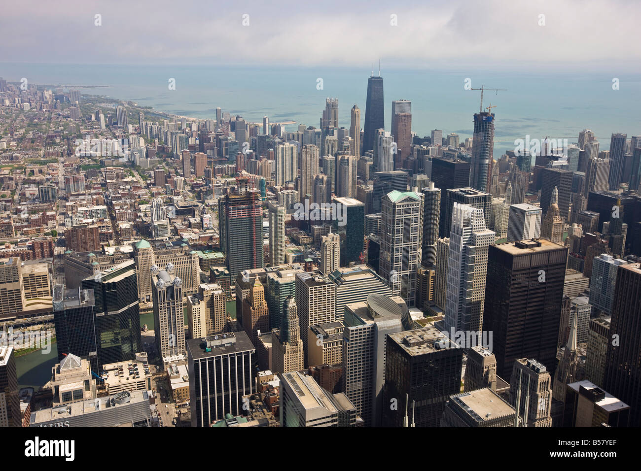 Aerial view of city skyline and Lake Michigan, looking North, Chicago, Illinois, United States of America, North America Stock Photo