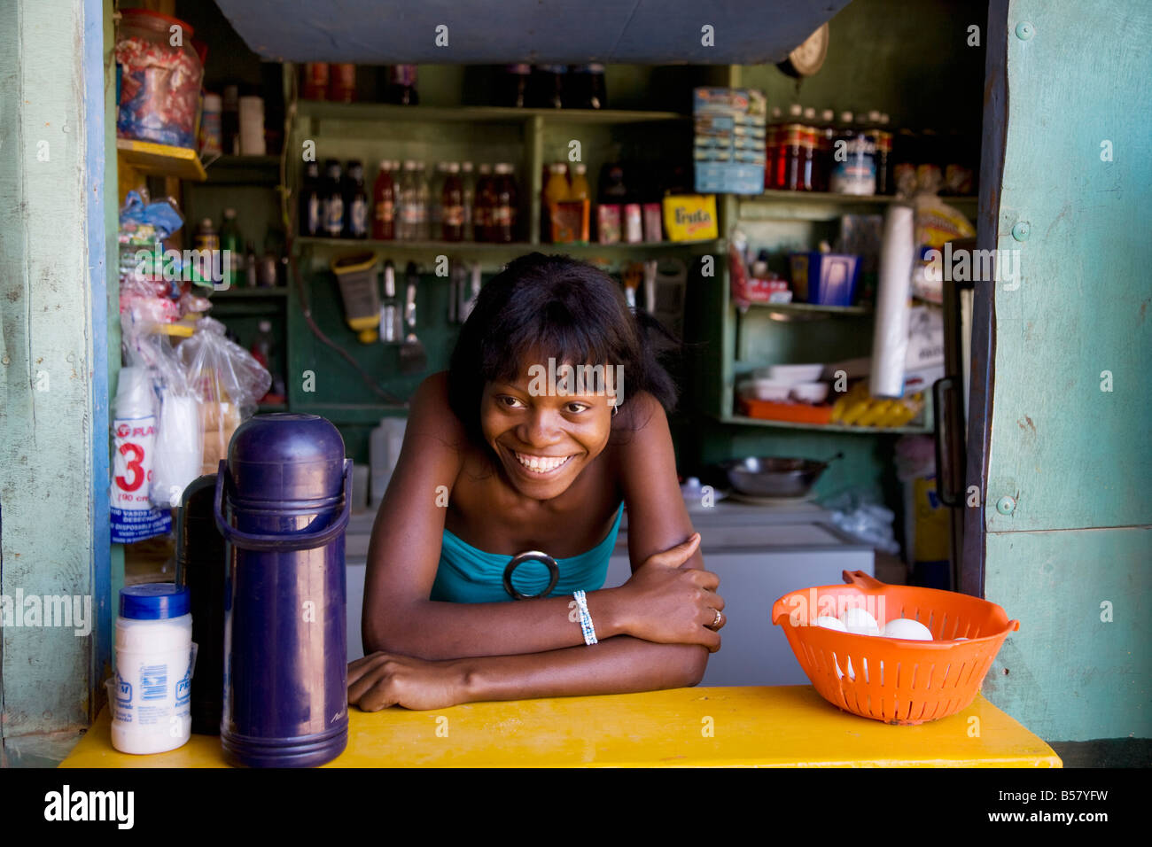 Haitian woman, Las Terrenas, Samana Peninsula, Dominican Republic, West Indies, Caribbean, Central America Stock Photo