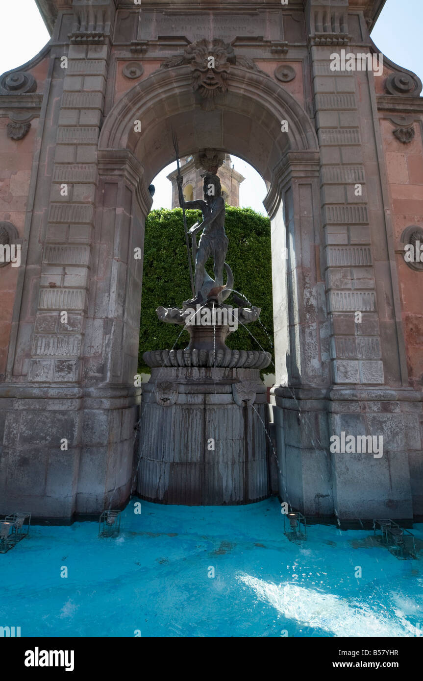 Statue of Neptune, Santiago de Queretaro (Queretaro), a UNESCO World Heritage Site, Queretaro State, Mexico, North America Stock Photo