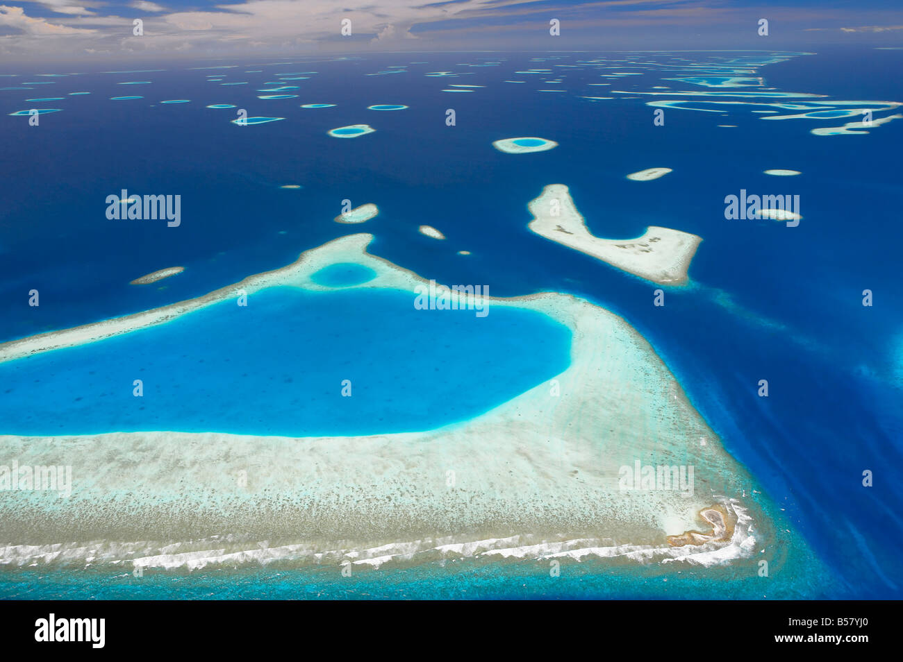 Aerial view of North Male Atoll, Maldives, Indian Ocean, Asia Stock Photo
