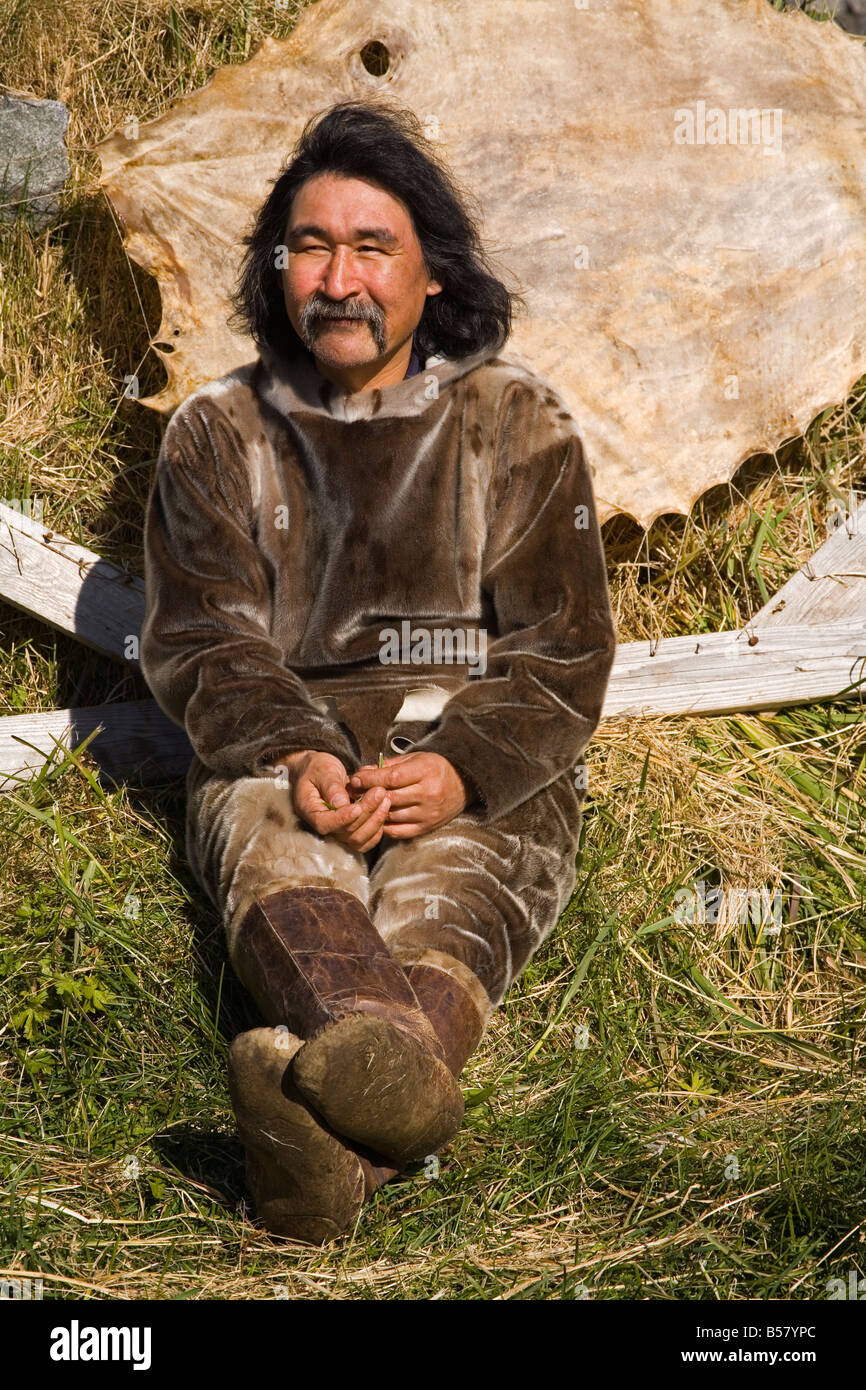 Native man wearing seal skin clothing, Museum in Nanortalik Port