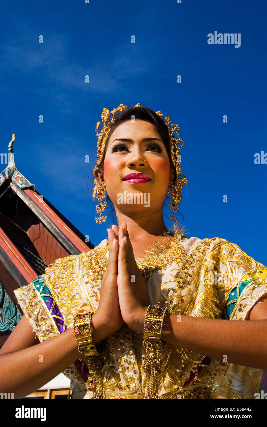 Girl in traditional Thai clothes, Phuket, Thailand, Southeast Asia