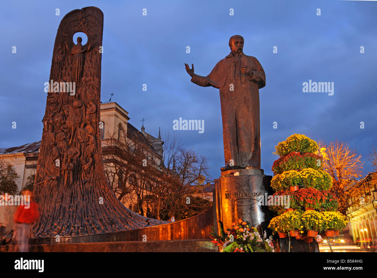 A large statue of Ukrainian nationalist poet Shevchenko in the centre