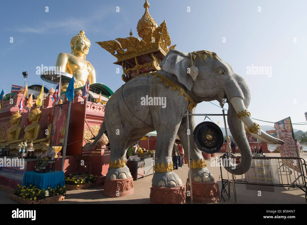 Huge golden Buddha on the banks of the Mekong River at Sop Ruak, Thailand, Southeast Asia, Asia Stock Photo