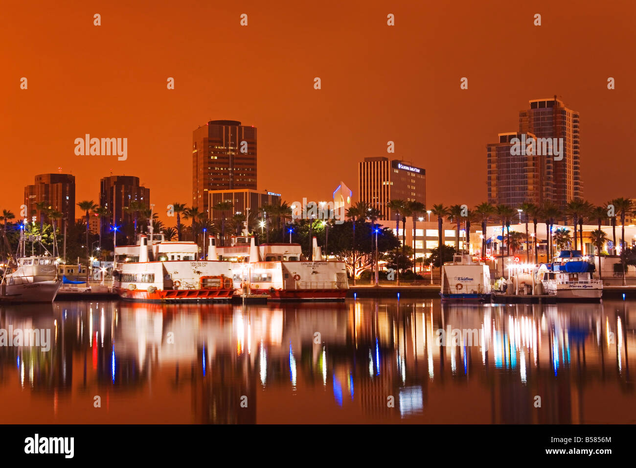 Rainbow Harbor and skyline, Long Beach City, Los Angeles, California, United States of America, North America Stock Photo