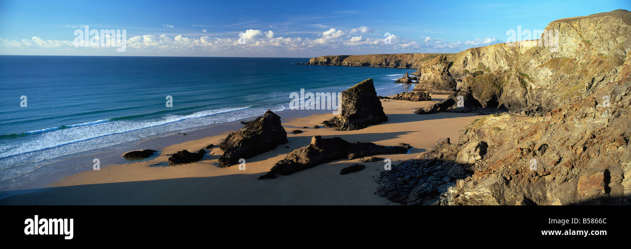 View of Bedruthan Steps and beach, near Newquay, Cornwall, England, United Kingdom, Europe Stock Photo
