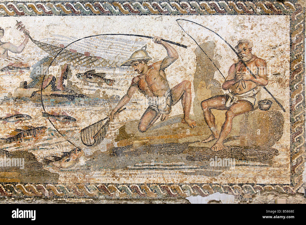 Roman mosaic, from the Villa of the Nile at Leptis Magna, Jamahiriya Museum, Tripoli, Libya, Africa Stock Photo