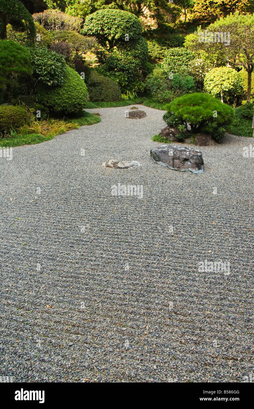 A dry stone garden in Hokoku-ji Temple, Kamakura City, Kanagawa Prefecture, Honshu Island, Japan Stock Photo
