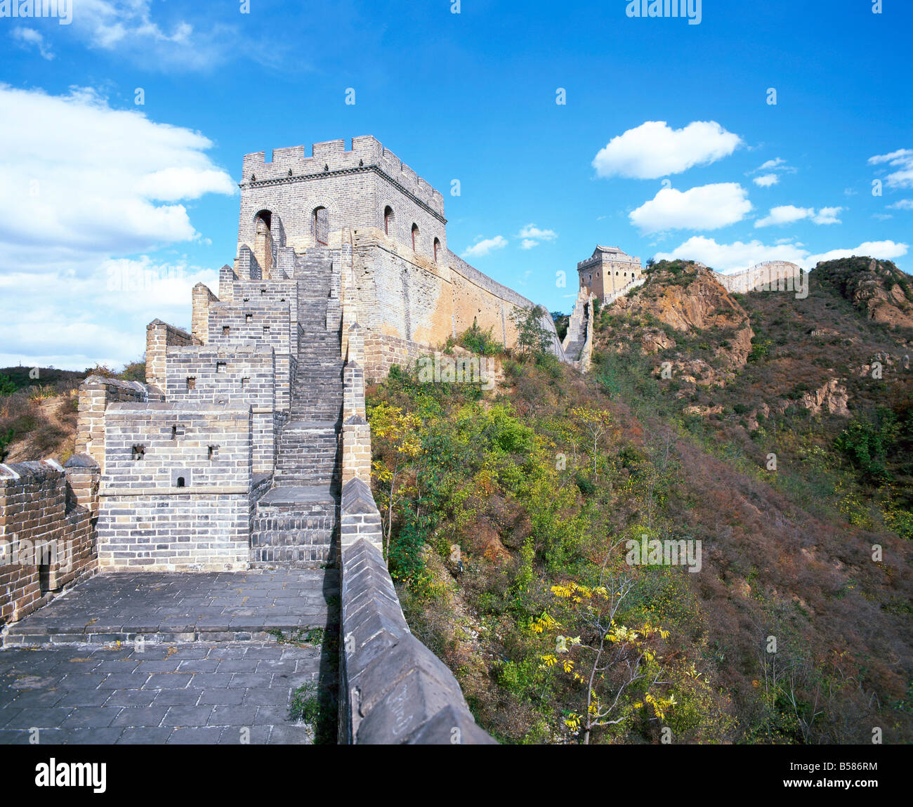 Elevated panoramic view of the Jinshanling section, Great Wall of China, UNESCO World Heritage Site, near Beijing, China, Asia Stock Photo