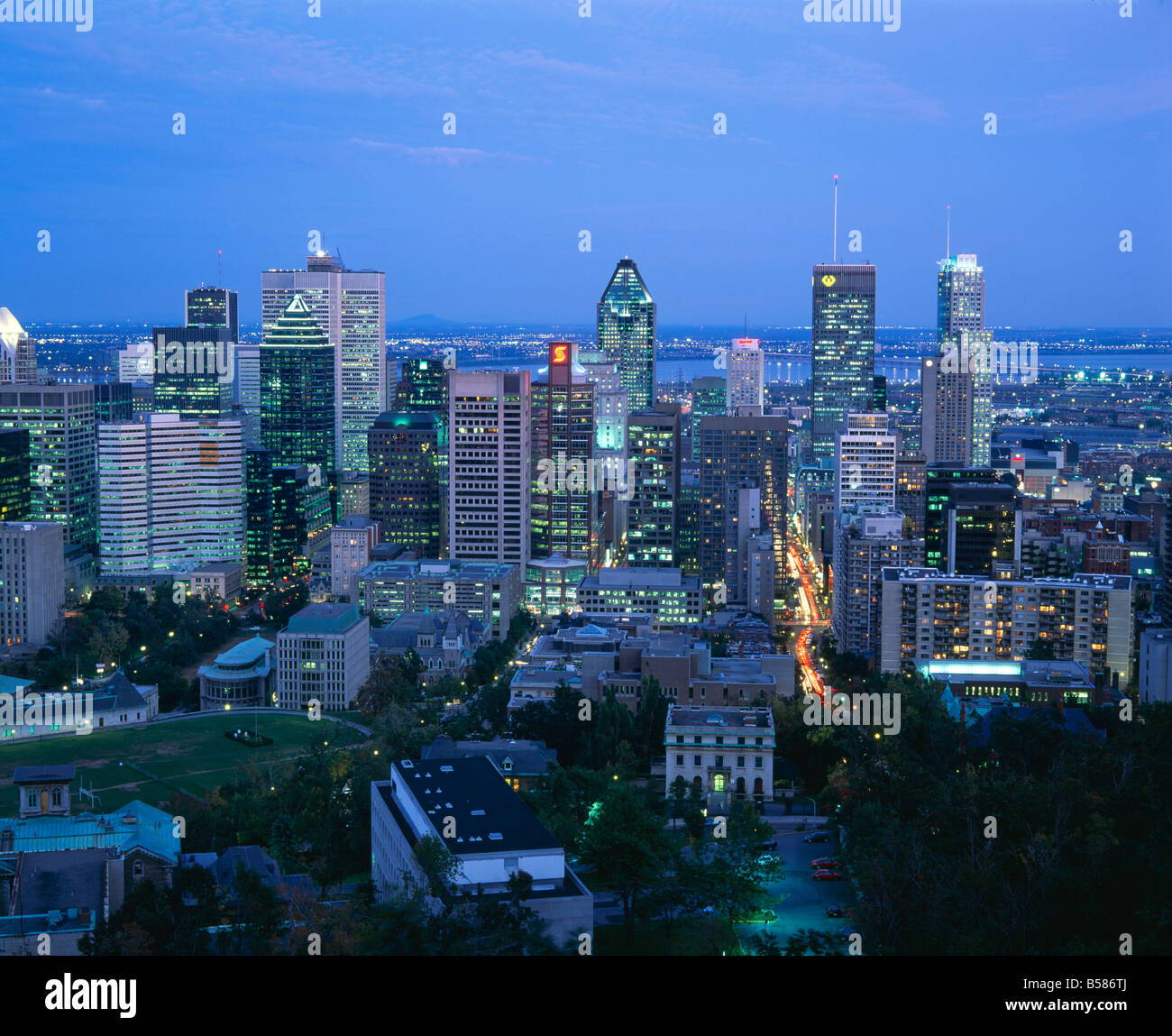 Elevated view of the Montreal city skyline, Montreal, Quebec, Canada, North America Stock Photo