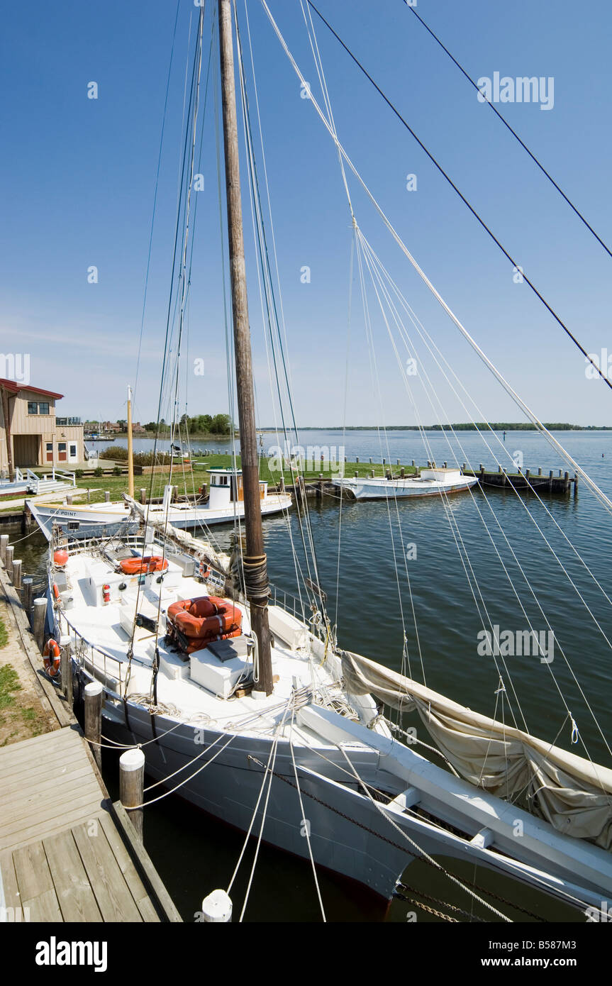 Restored historic Skipjack sailing boat Chesapeake Bay Maritime Museum St. Michaels Talbot County Miles River Maryland USA Stock Photo