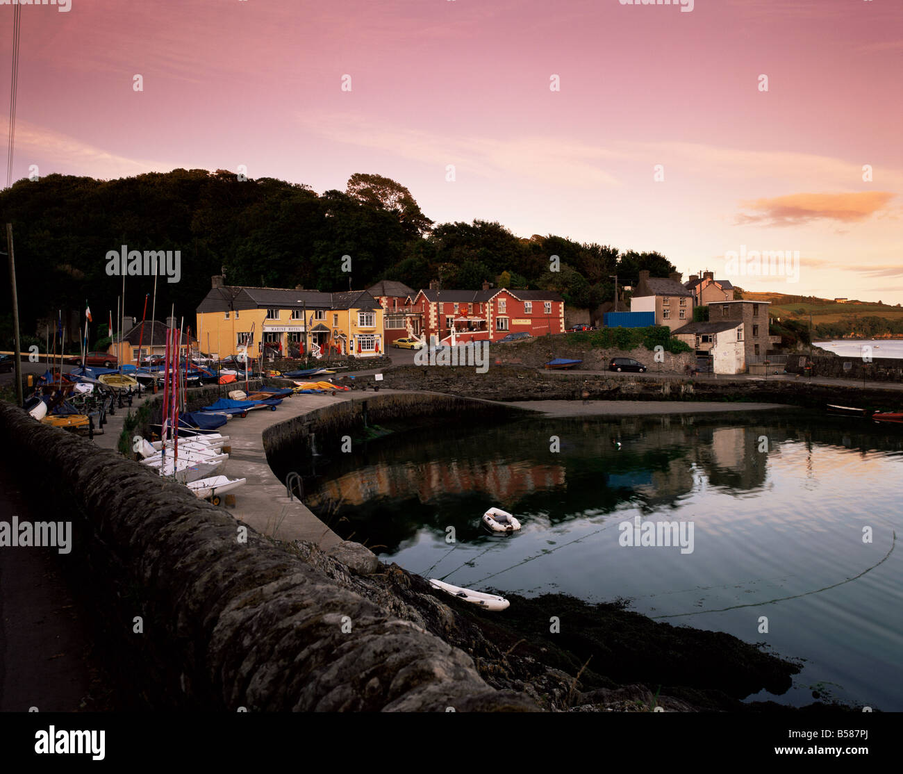 Marine Hotel at sunset, Glandore, County Cork, Munster, Republic of Ireland (Eire), Europe Stock Photo