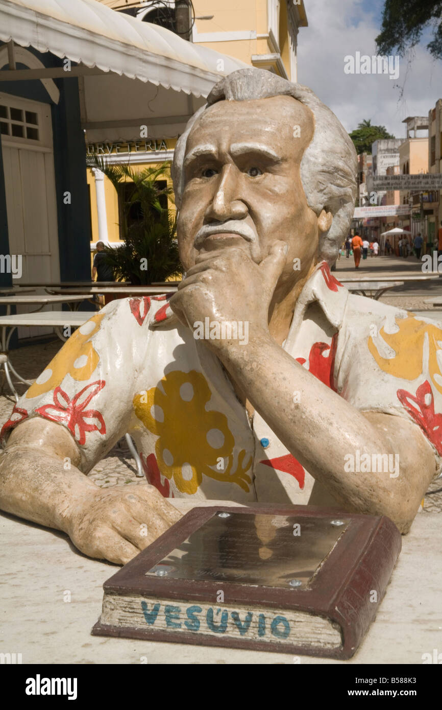 Statue of author Jorge Amado in front of Cafe Vesuvio Ilheus Bahia Brazil South America Stock Photo