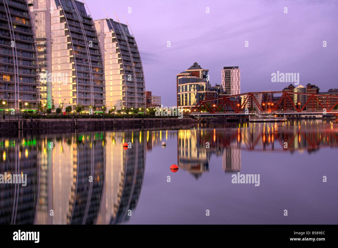 Modern apartments, Huron Basin, Detroit Bridge, with Victoria House in the background, Salford