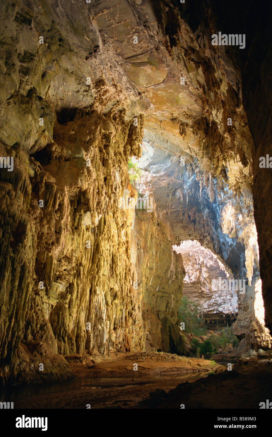 Gruta do Janelao, a limestone cave passage 100m high, lit through roof window, at Peruacu in Minas Gerais state, Brazil Stock Photo