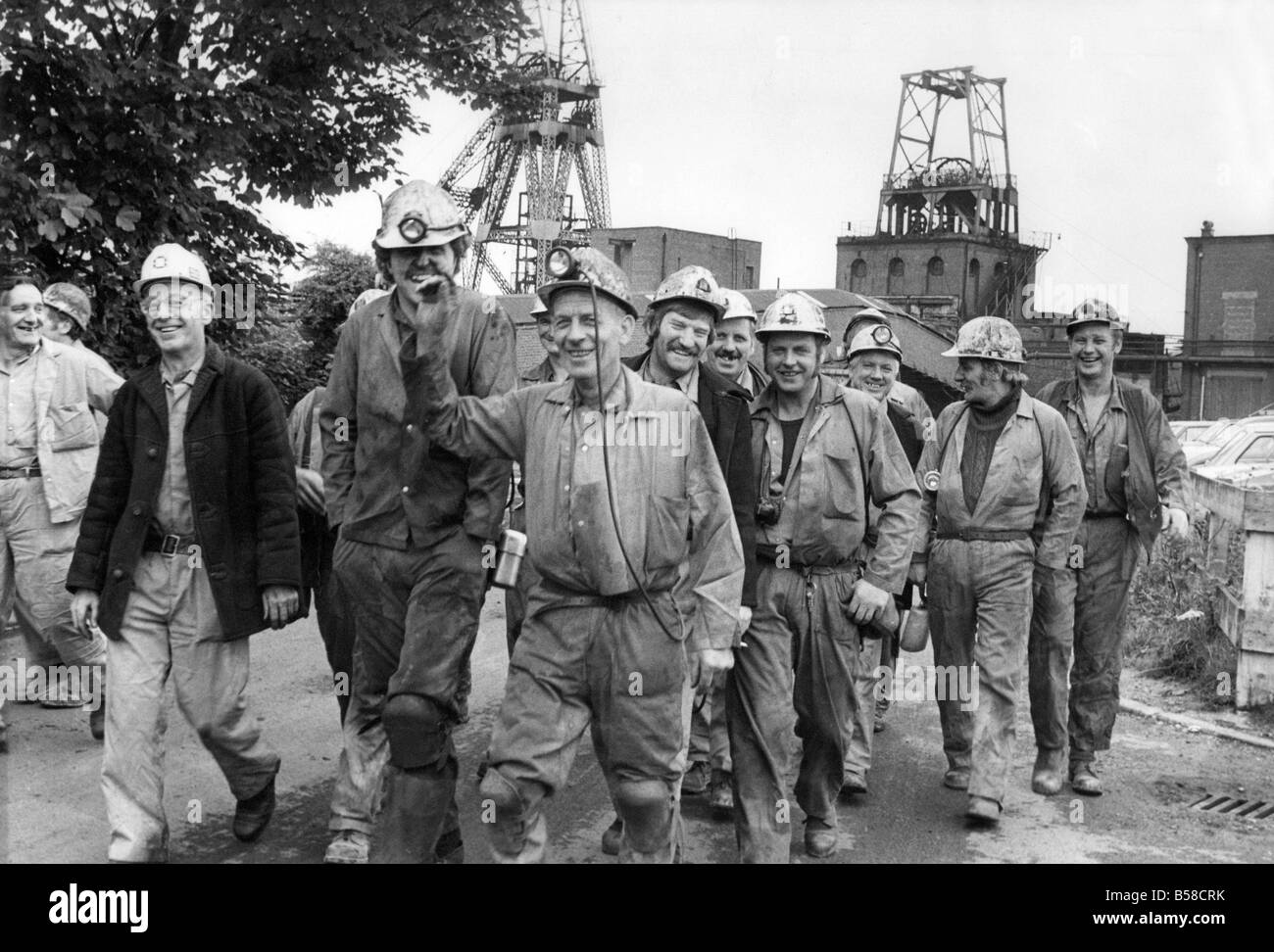 The last shift of miners prepare to go down Boldon Colliery bringing to a close 116 years of coal production Stock Photo