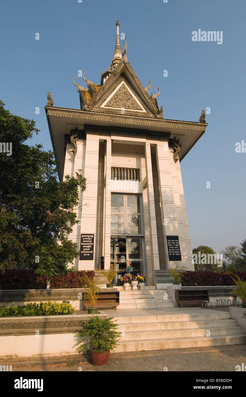 Memorial with shelves inside holding 9000 skulls, The Killing Fields, Phnom Penh, Cambodia, Indochina, Southeast Asia Stock Photo