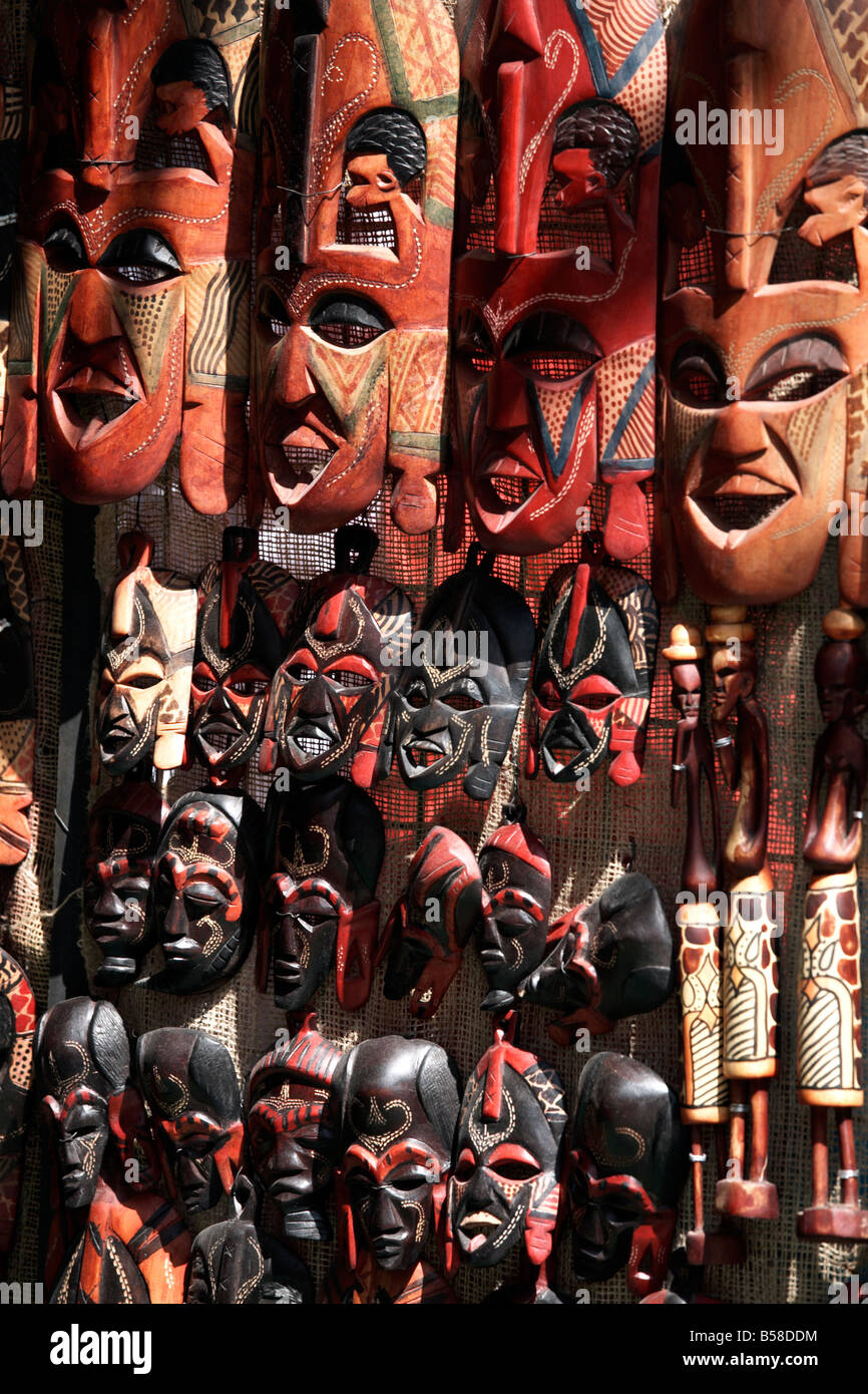 Various African masks on sale at Aswan Souq, Aswan, Egypt, North Africa