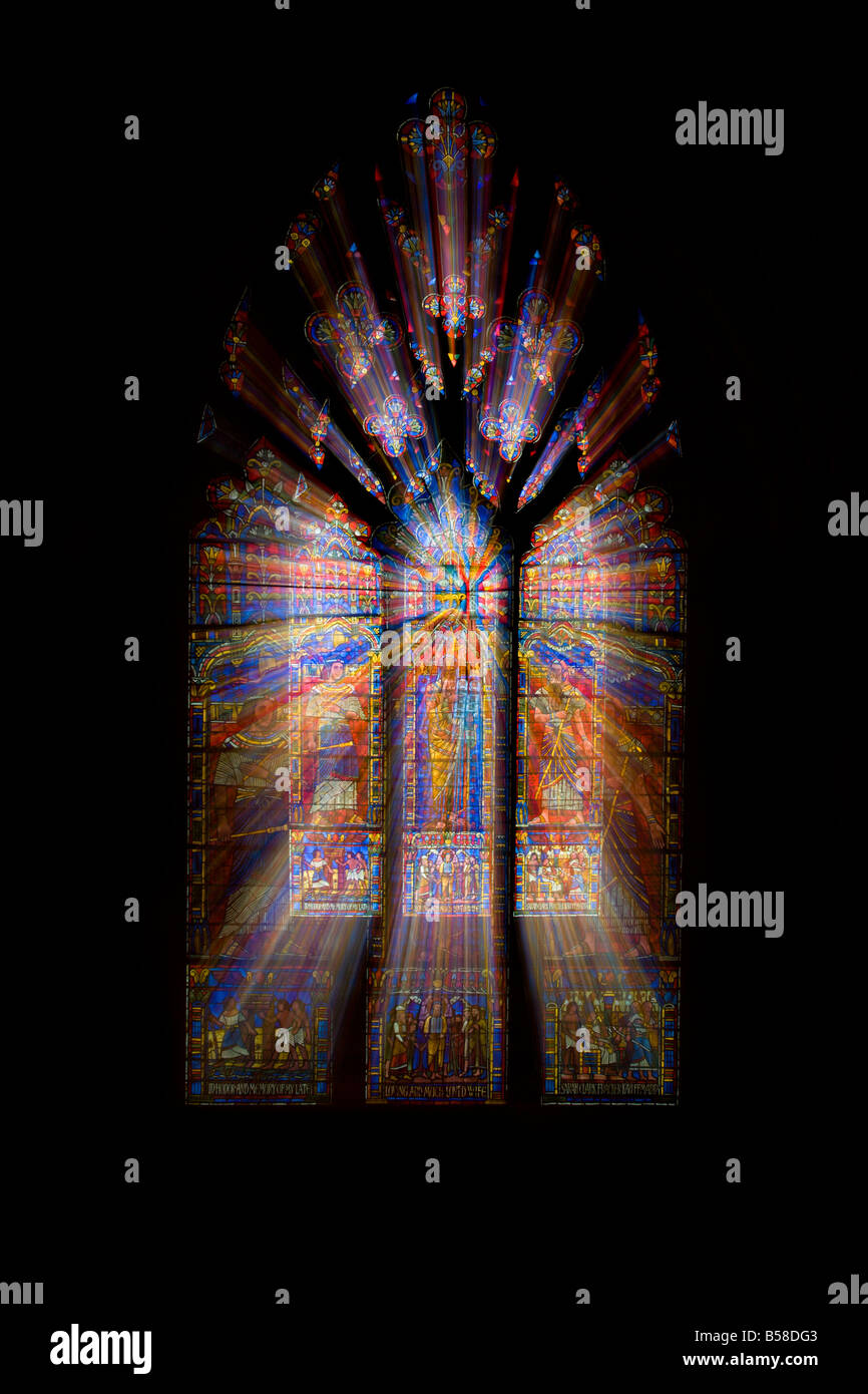 Zoom burst of a stained glass window in the Washington National Cathedral in Washington DC Stock Photo