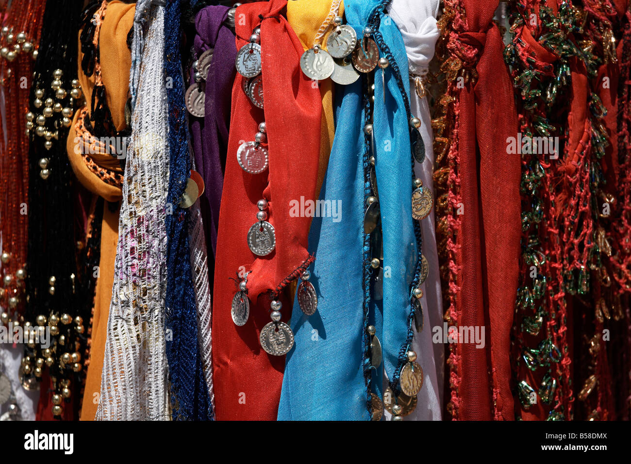 Egyptian scarves and veils on sale at Aswan Souq, Aswan, Egypt, North