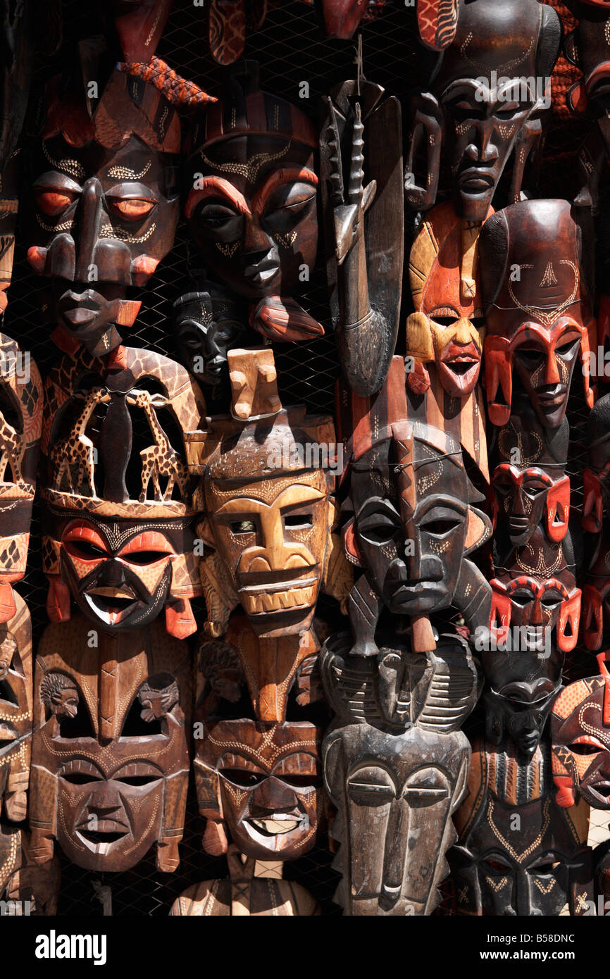 Various African masks on sale at Aswan Souq, Aswan, Egypt, North Africa