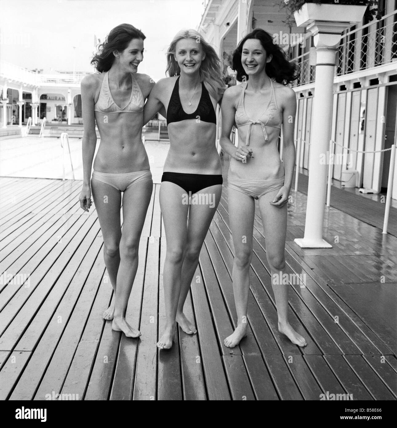 Three women modelling the latest in bikini fashions.. July 1970 70-6839-002  Stock Photo - Alamy