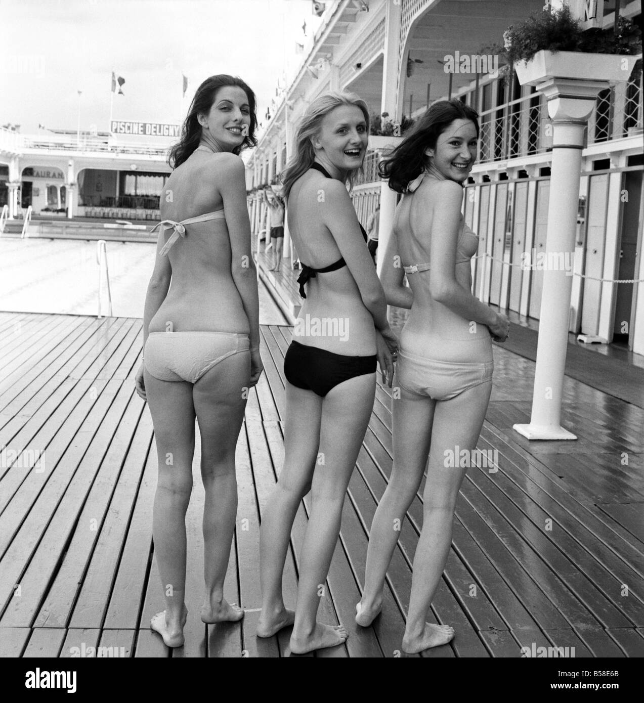 Three women modelling the latest in bikini fashions.. July 1970 70-6839-005  Stock Photo - Alamy