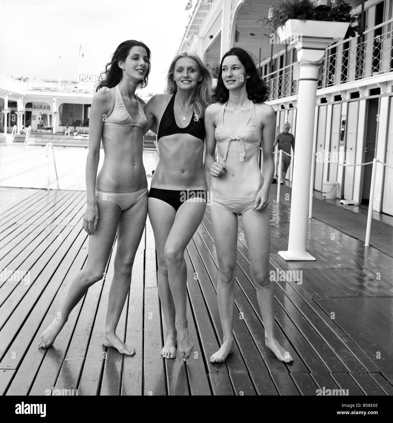 Three women modelling the latest in bikini fashions.. July 1970 70-6839-007  Stock Photo - Alamy