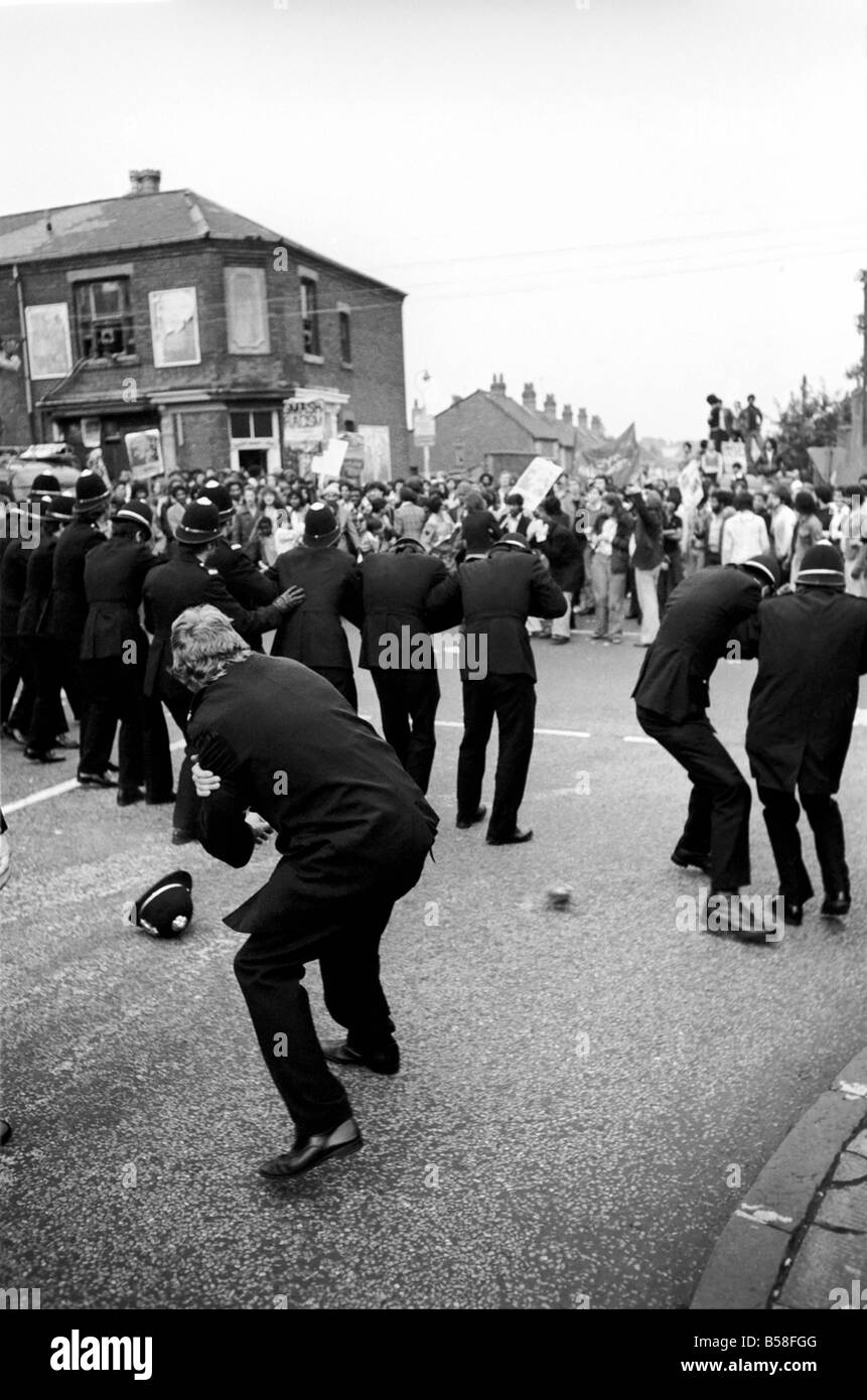 The Birmingham Riots. Police duck as missiles are thrown at the ...