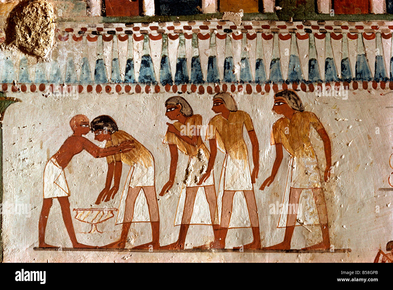 Harvesting scene from the time of the 18th Dynasty land steward Sheikh Aba el Kurna Tomb of Menna Thebes Egypt Africa W Rawlings Stock Photo