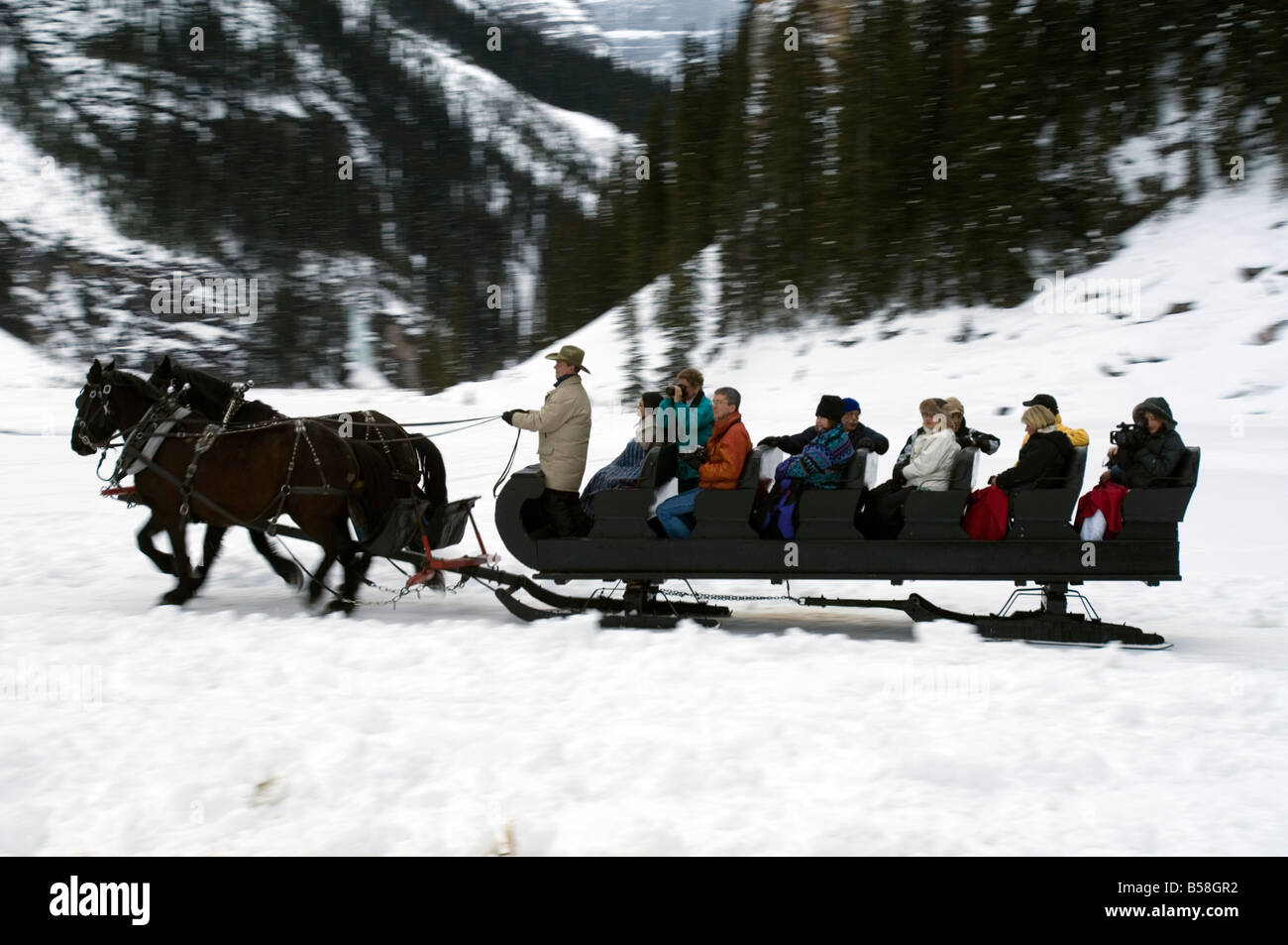 Sleigh ride at Chateau Lake Louise Hotel, Lake Louise, Alberta, Canada