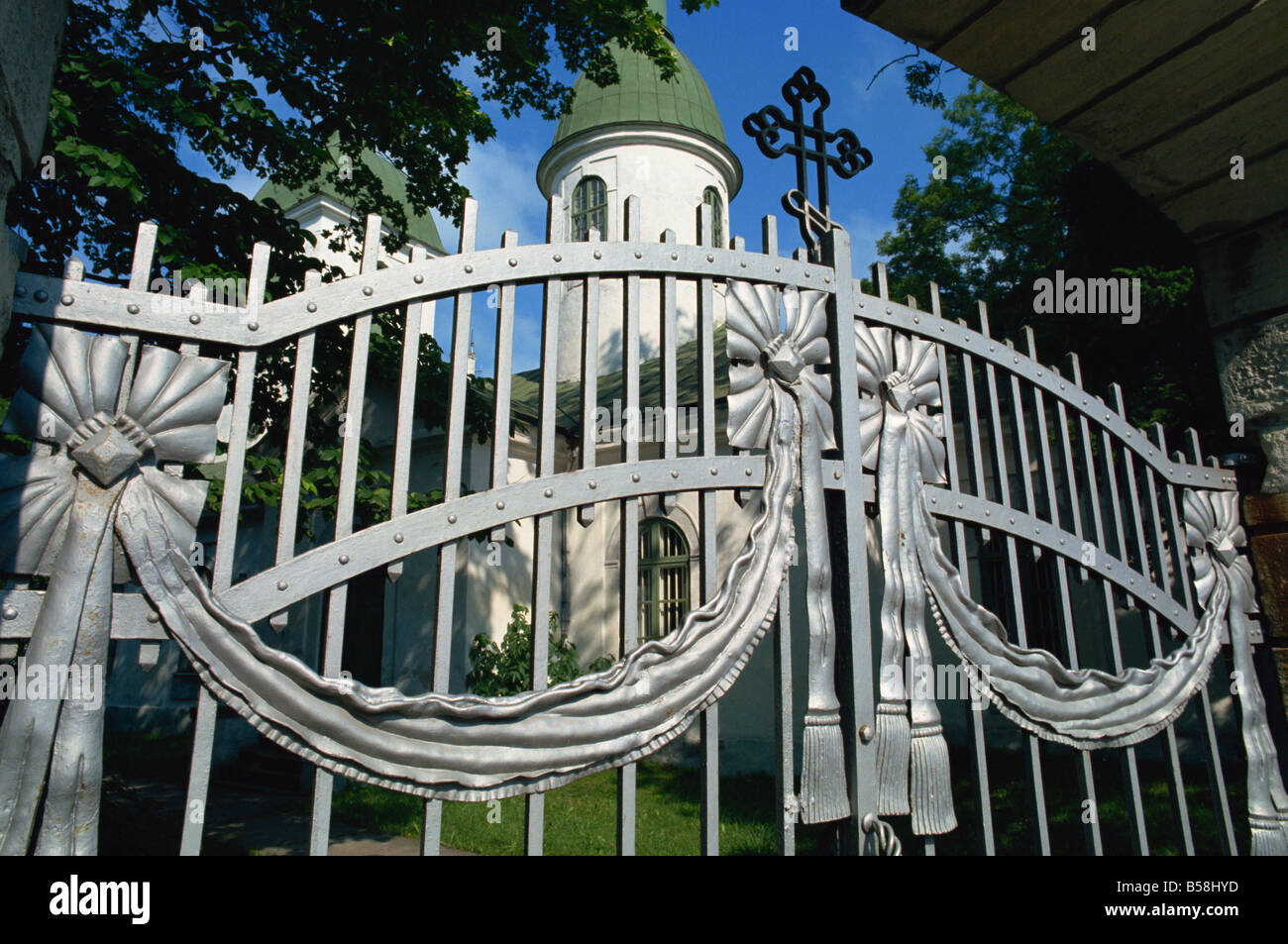Gates to Russian Orthodox church Kuressaare Saaremaa Island Estonia Baltic States Europe Stock Photo