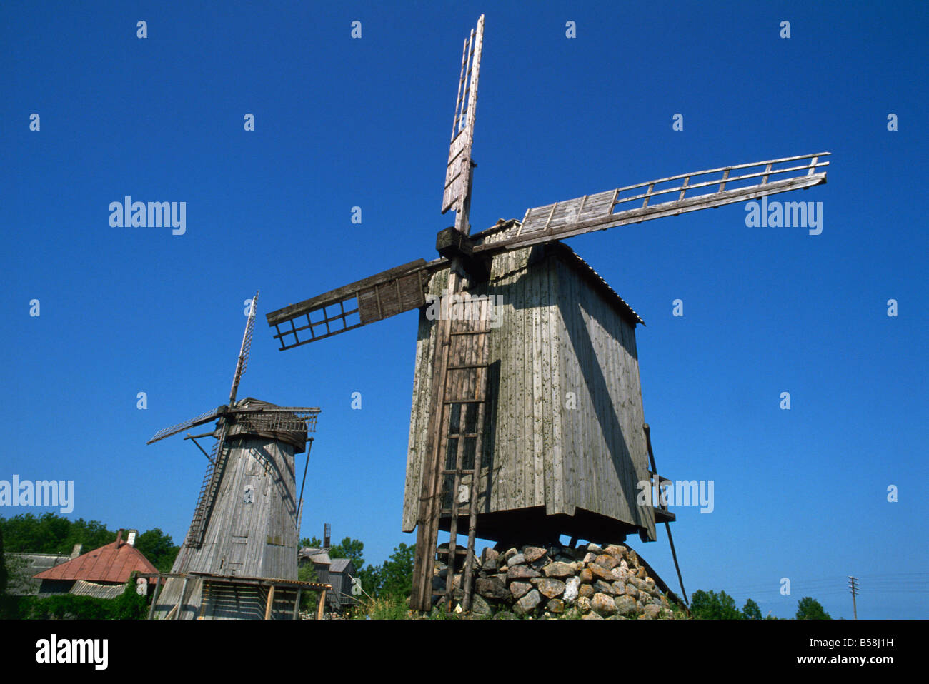 Windmills Angla Saaremaa Island Estonia Baltic States Europe Stock Photo