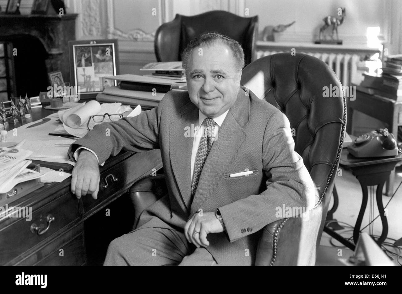 Bond Film Feature: Harry Saltzman, co-producer of the Bond films, in his London Office. September 1975 75-04936 Stock Photo