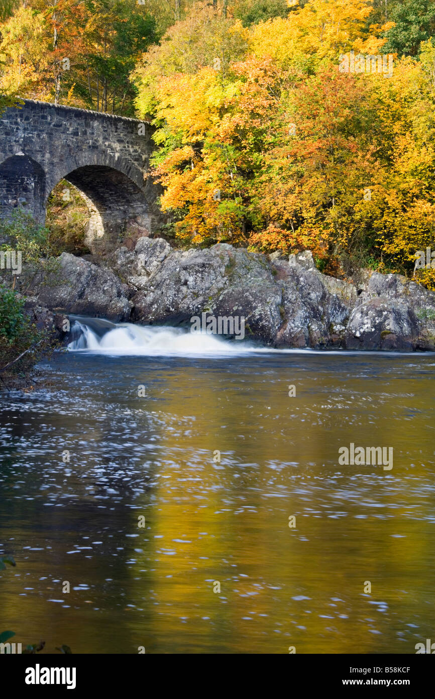 Autumn colour at the Bridge of Balgie Glen Lyon Scotland Stock Photo