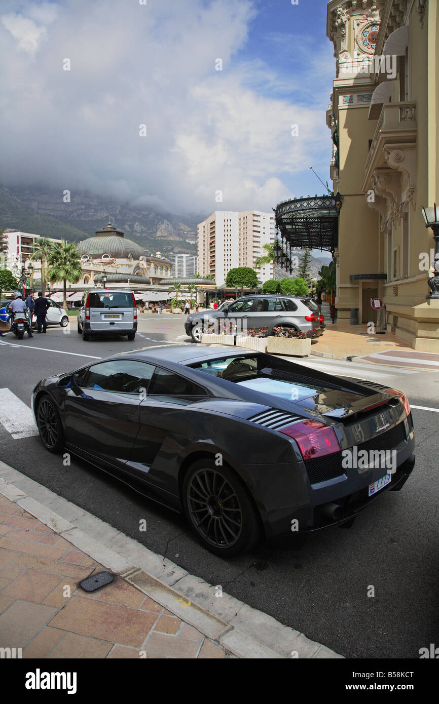 A Lamborghini parked outside the Monte Carlo casino, Monaco Stock Photo