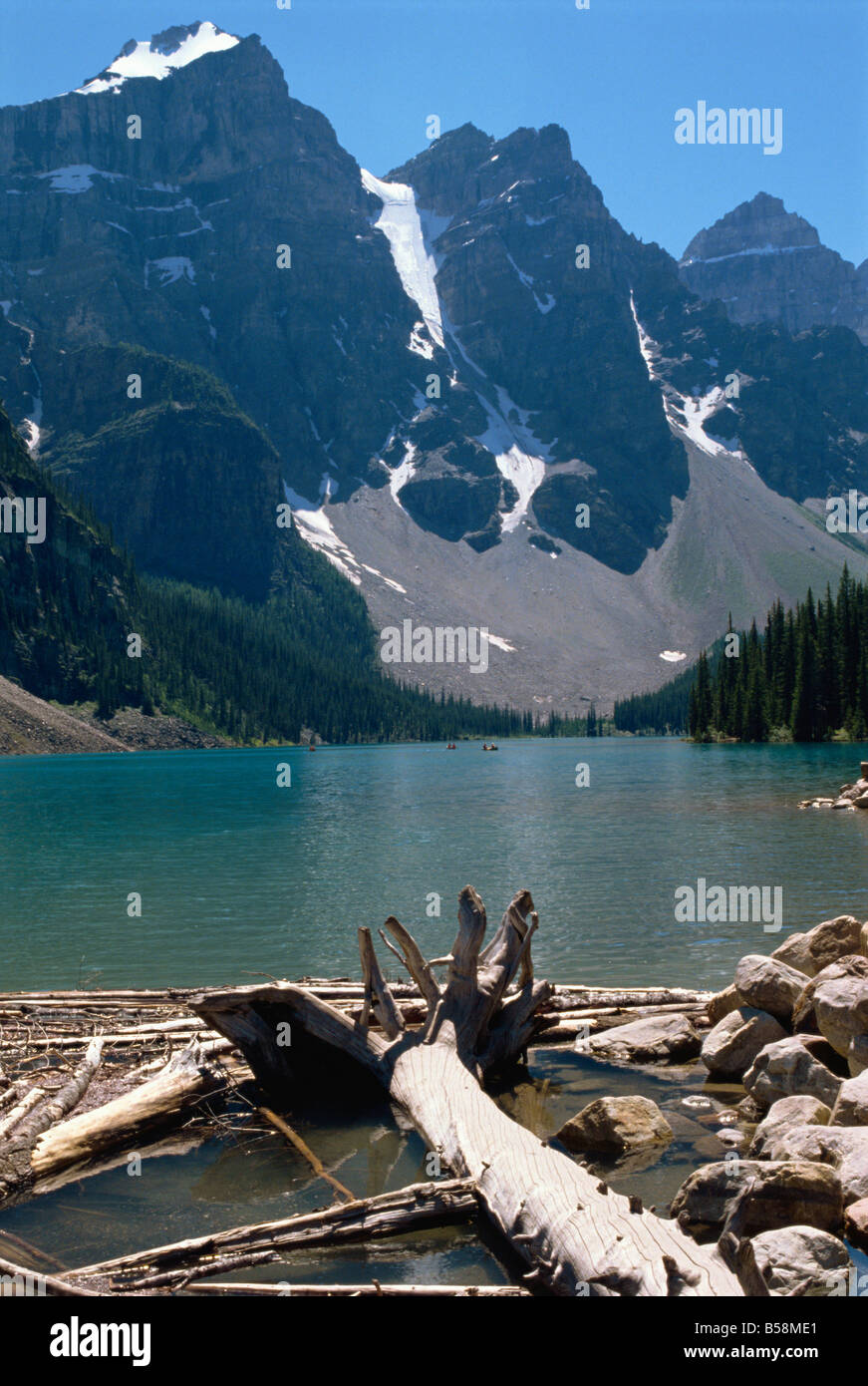 Lake Moraine Rocky Mountains Alberta Canada North America Stock Photo